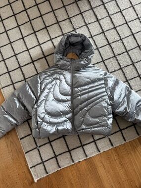 Nike Silver Metallic Jacket with Black Logo Patch